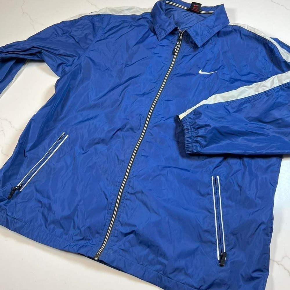Nike Windbreaker Mens XL Blue White Full Zip Track Jacket Swoosh Sportswear